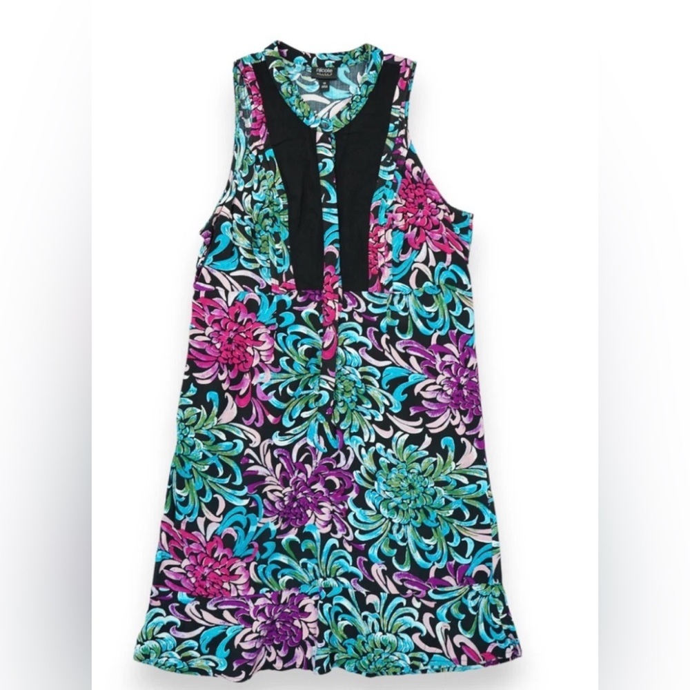 Original Nicole Miller Navy Blue Floral Sleeveless Above Knee A-Line Dress
